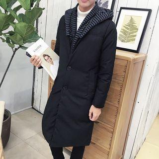 Striped Panel Hooded Long Down Coat
