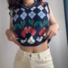 Argyle Cherry Print V-neck Vest
