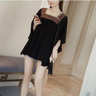 Contrast-trim Chiffon Top Black - One Size