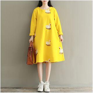 Long-sleeve Duck Embroidery Midi Dress