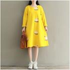 Long-sleeve Duck Embroidery Midi Dress