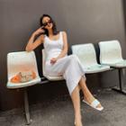 Plunge-neck Sleeveless Long Knit Dress