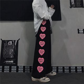 Heart Print Straigh-fit Pants