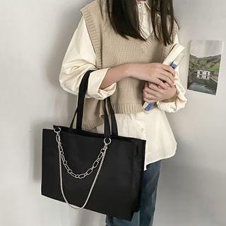 Chain Plain Tote Bag Black - One Size