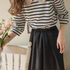 3/4-sleeve Sailor-collar Stripe T-shirt