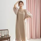 Checked Balloon-sleeve Long Dress