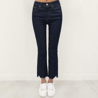 Frayed Brushed-fleece Lined Boot-cut Jeans