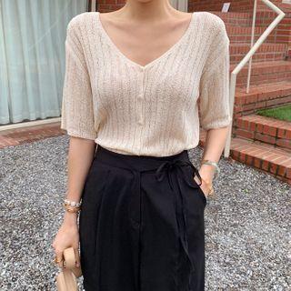 Short-sleeve Ribbed Summer Knit Cardigan