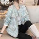 Sequined Fringed Tweed Button Jacket