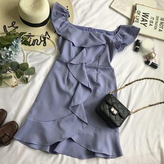 Ruffle Trim Sleeveless Mini Sheath Dress