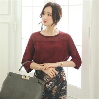 Sheer-yoke 3/4-sleeve Top