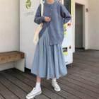 Diagonal Buttoned Cardigan / Midi A-line Skirt