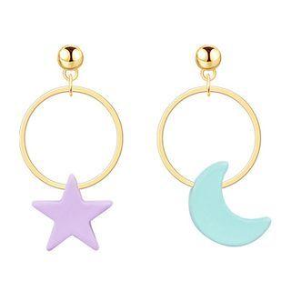 Asymmetrical Moon & Star Drop Earring