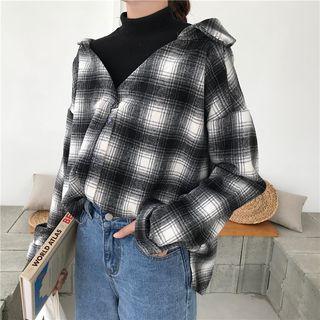 Check Mock-two Loose-fit Blouse