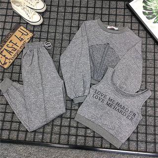 Set: Lettering Tank Top + Pullover + Sweatpants