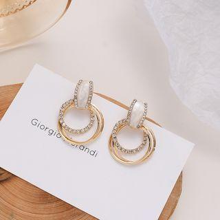 Rhinestone Alloy Hoop Dangle Earring 1 Pair - 925 Silver Needle Earring - Silver Rhinestone - Gold - One Size