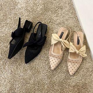 Block Heel Pointed Dotted Sandals