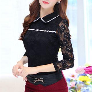 Lace Panel Collared Top