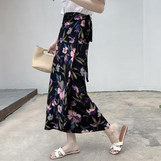 Flower Print Midi Straight-fit Skirt