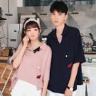 Couple Matching Embroidered Elbow Sleeve Shirt