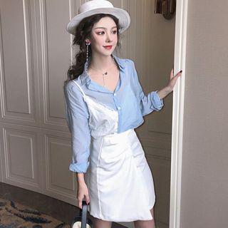 Mock Two Piece Shirt / Plain A-line Skirt