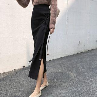 High-waist Slim Fit Split Hem Skirt Black - One Size