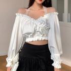 Long-sleeve Cold-shoulder Ruffle Trim Top