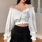 Long-sleeve Cold-shoulder Ruffle Trim Top