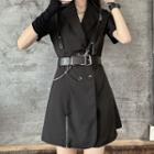 Short-sleeve Double-breasted Zip-accent Mini A-line Blazer Dress