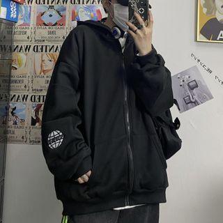 Lettering Embroidery Zip-up Hoodie