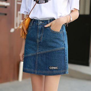 Letter Applique A-line Denim Skirt