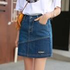 Letter Applique A-line Denim Skirt