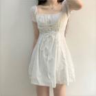 Short-sleeve Lace-up A-line Dress White - One Size