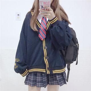 Contrast Trim Button Jacket/ Shirt With Stripe Tie