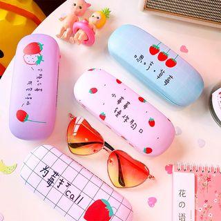 Strawberry Print Faux Leather Eyeglasses Case Purple - One Size
