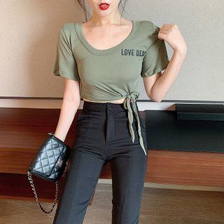 Short-sleeve Lettering T-shirt / Boot-cut Pants
