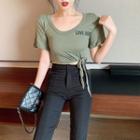 Short-sleeve Lettering T-shirt / Boot-cut Pants