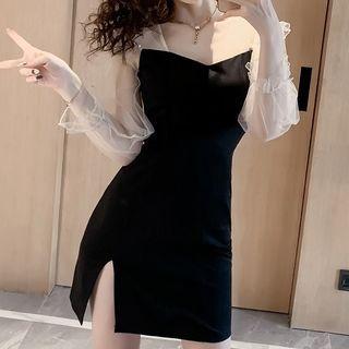 Mesh Panel Slit-side Sheath Dress