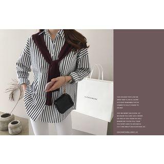 Long-sleeve Layered-trim Stripe Shirt