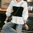 Long-sleeve Knit-panel Shirt White - One Size