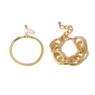 Set: Chain Bracelet + Plain Bracelet 0492 - Gold - One Size