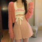 Cardigan / Halter Neck Top / Mini A-line Pleated Skirt