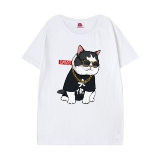 Couple Matching Short-sleeve Cartoon Cat T-shirt