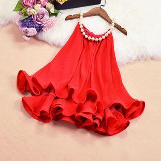 Faux Pearl Pleated Ruffle Sleeveless Blouse