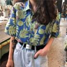 Retro Leaf Print Short Sleeve Shirt As Shown In Figure - One Size