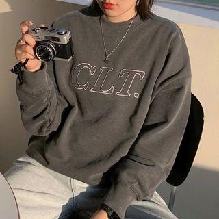 Letter Printed Sweatshirt Dark Gray - One Size
