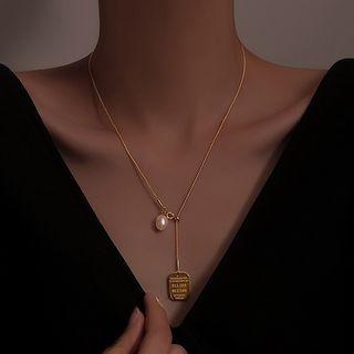 Lettering Faux Pearl Pendant Stainless Steel Necklace