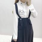 Cat Embroidery Shirt / Jumper Midi Skirt