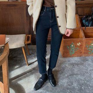 Fleece-lined Cropped Shift Jeans