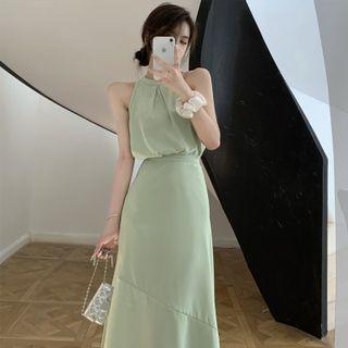 Sleeveless Chiffon Top / Midi A-line Skirt